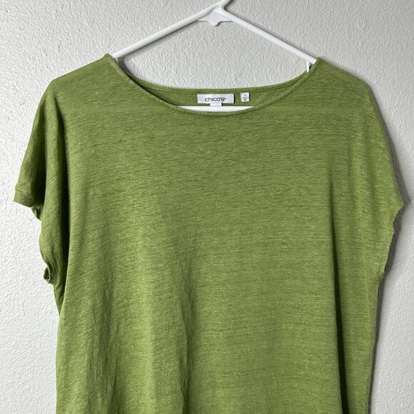Chico’s 100% Linen Bateau Neck Top Green Size 1 Medium - Picture 2 of 8